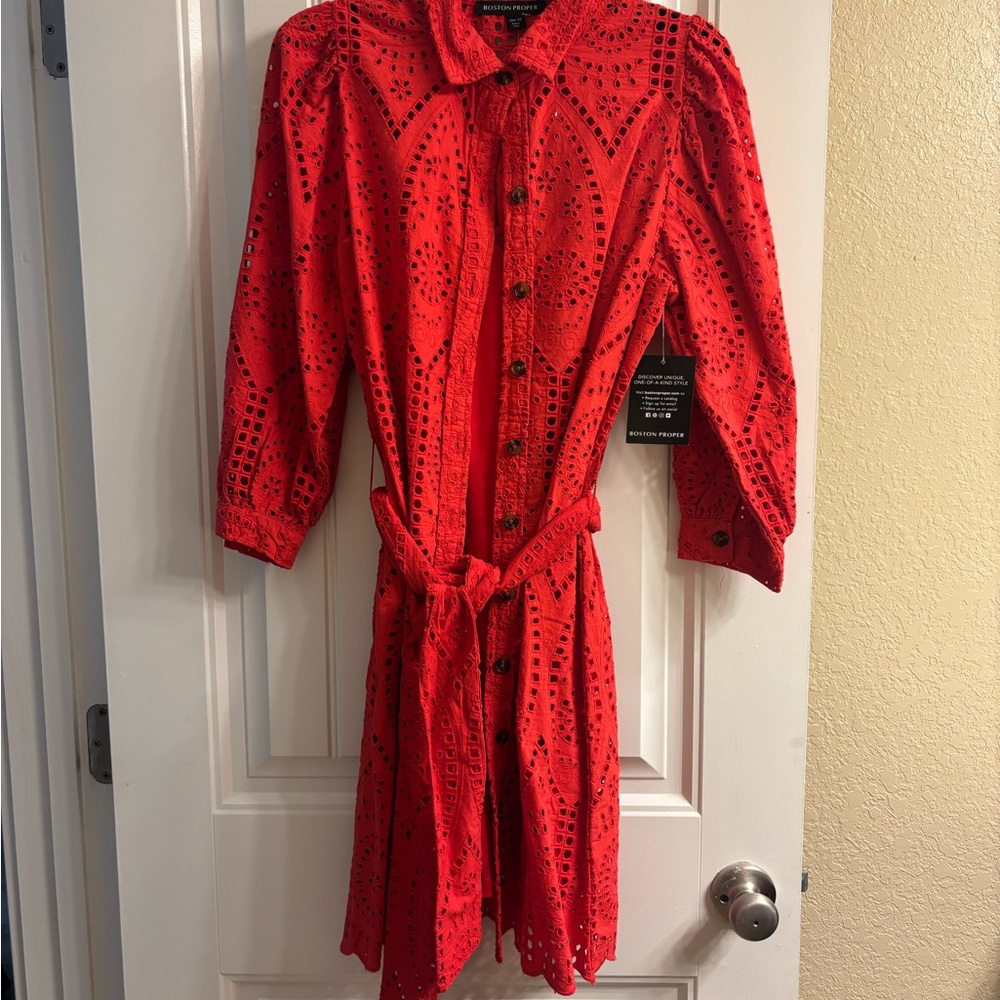 Boston Proper Scarlet Eyelet Blouse